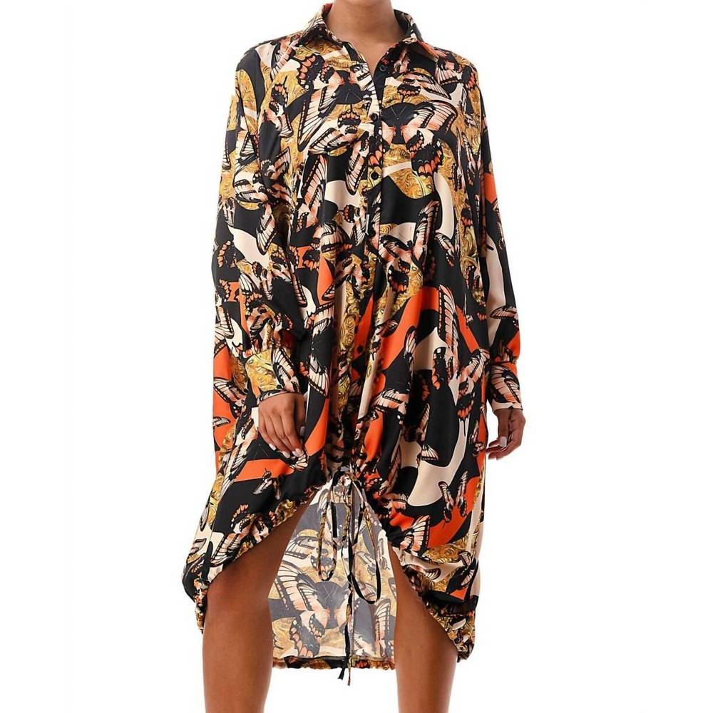 NEW HIGHLIGHT butterfly shirt dress in black multi